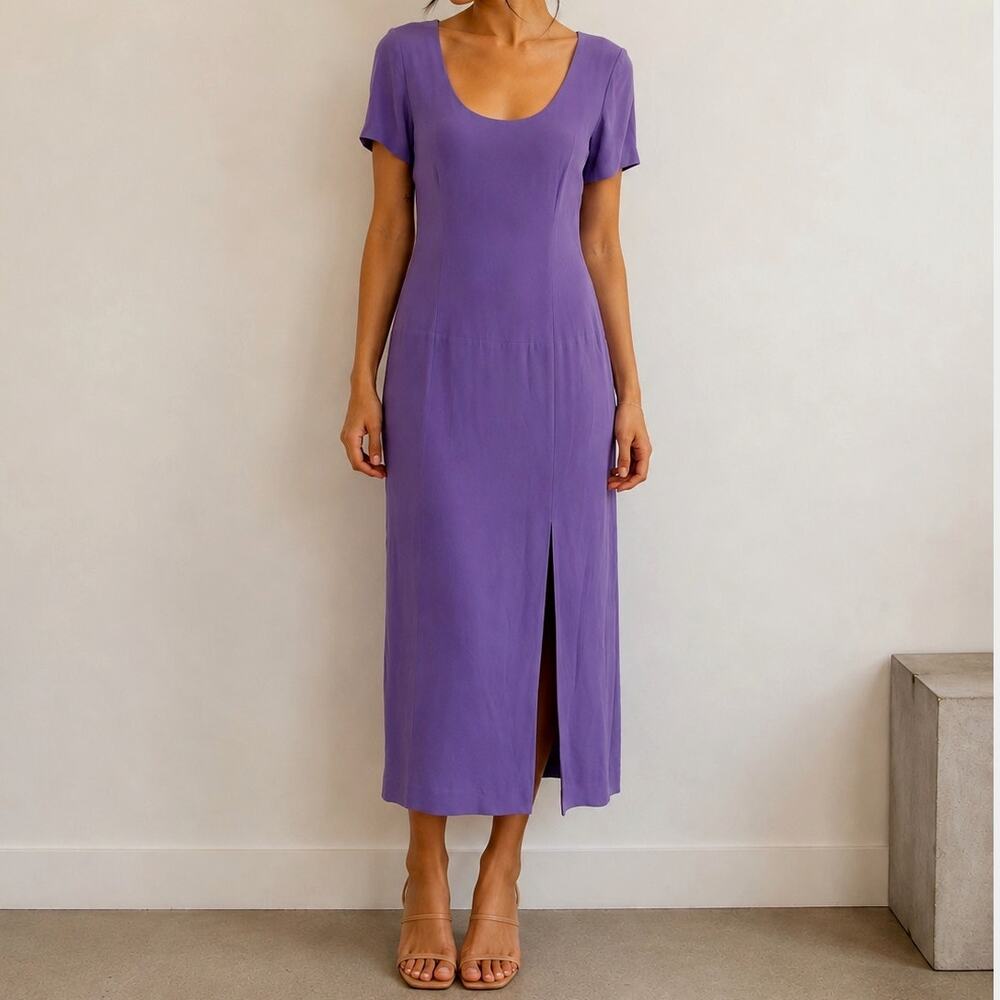 Vintage 90s YL by Yair 100% Silk Lavender Maxi Dress Wedding Guest Formal Sz 10